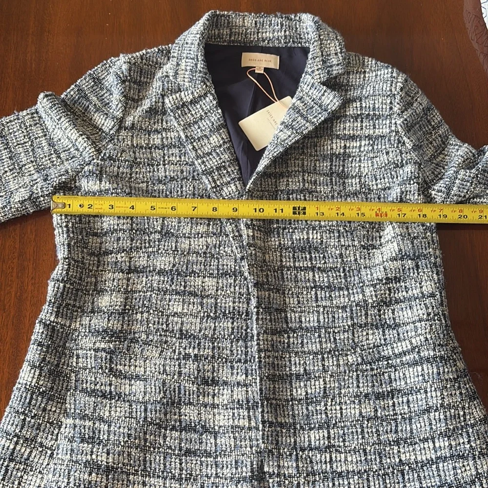 NWT Skies Are Blue Naurela Navy Blue Tweed Open Front Blazer- Size M - Picture 5 of 6